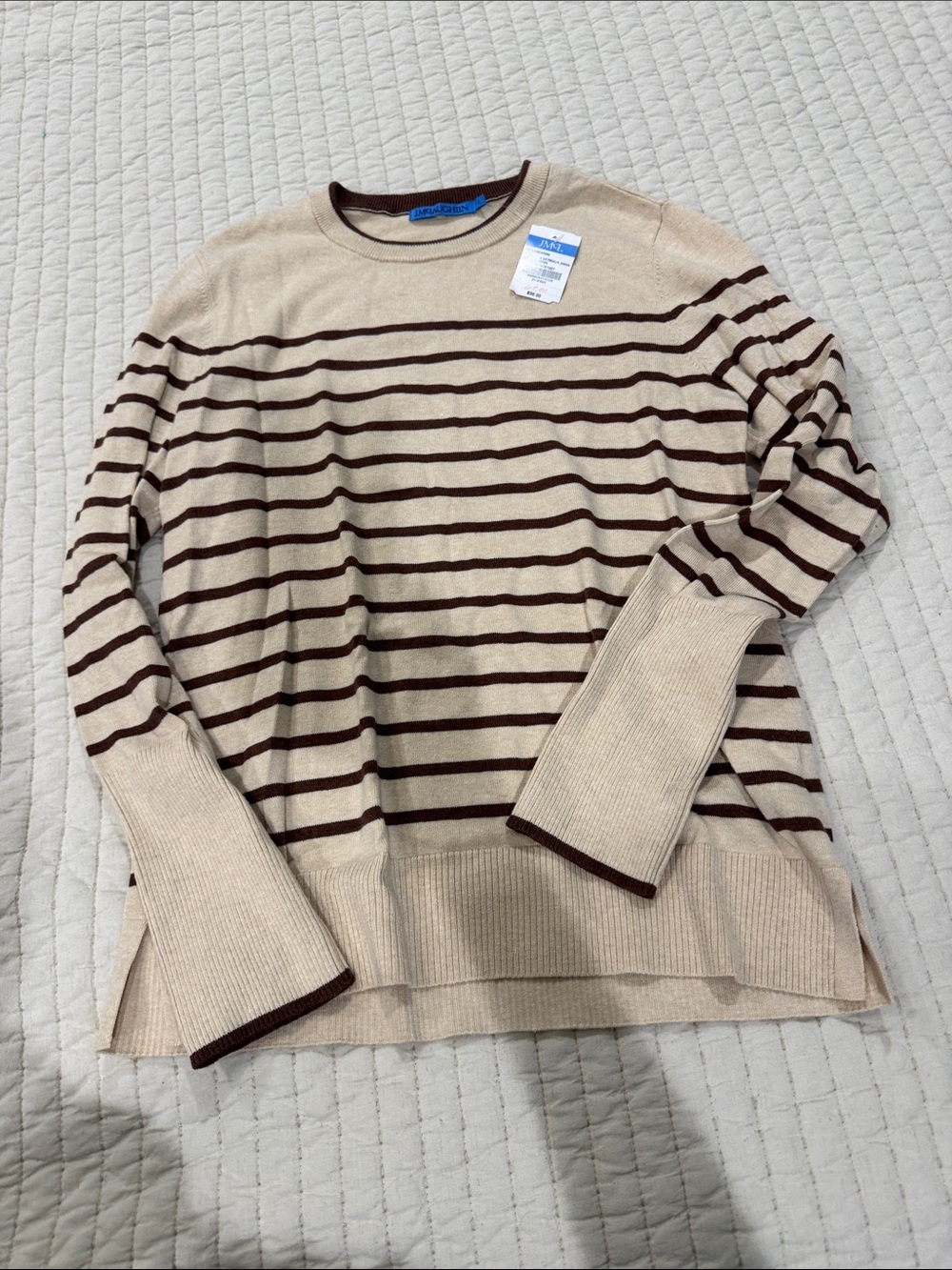 NWT J Mclaughlin Striped Crewneck Sweater in Beige and Brown